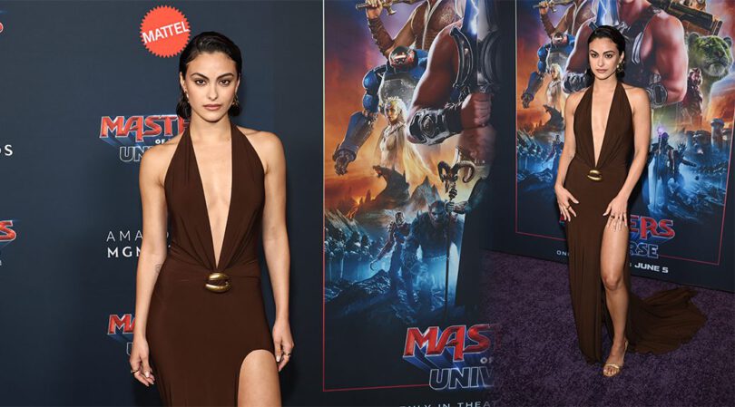 Camila Mendes Goes Riskier Than Ever in Plunging Brown Halter Gown for Masters Of The Universe Premieres