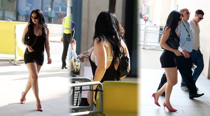 Charli XCX Flaunts Bare Legs and Exposed Lace Bra in Tiny Black Dress at BBC Radio 1