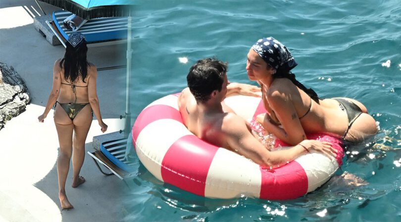 Dua Lipa’s Juicy Ass Cheeks Spill Out in Tiny Gold Bikini During Steamy Taormina Floatie Romp