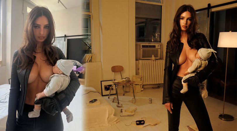 Emily Ratajkowski’s Massive Boobs Spill Out in Jaw-Dropping Topless Leather Photoshoot for The Cut Magazine