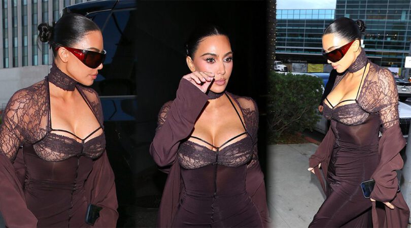 Bursting Out! Kim Kardashian Shows Off Big Breasts In See-Through Lingerie Dress
