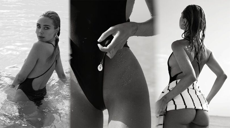 Kimberley Garner’s Wet Black Swimsuit Clings to Every Curve and That Perfect Booty