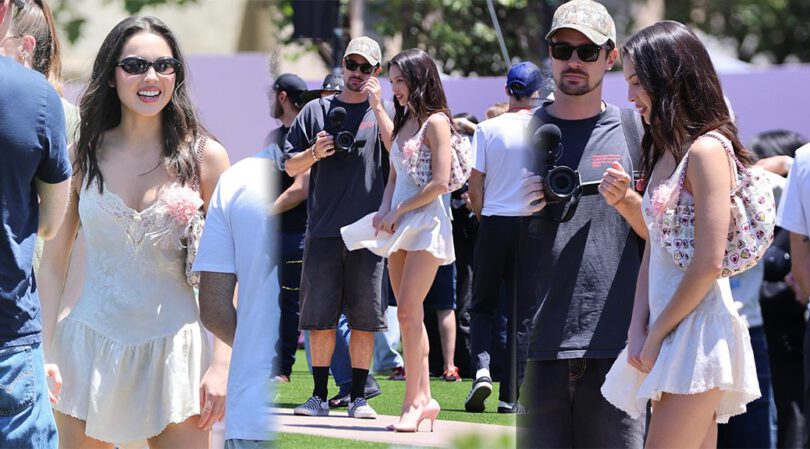 Olivia Rodrigo Flashes Bare Thighs in Wind-Blown Mini Dress at LA Event