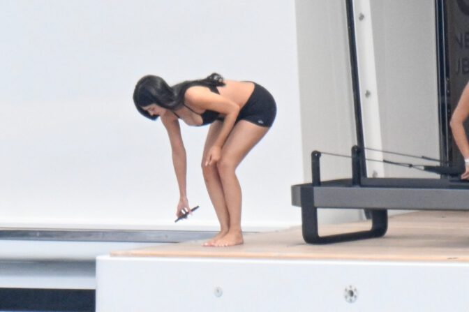 Kylie Jenner Cleavage Plunging Bra Pilates Sardinia Superyacht