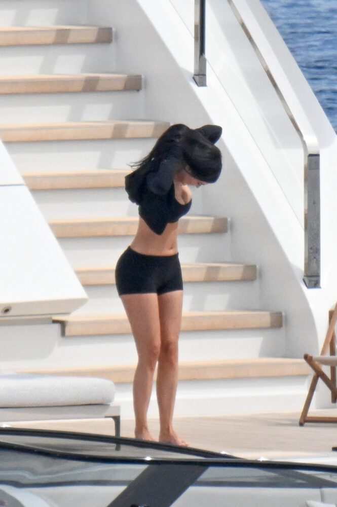 Kylie Jenner Cleavage Plunging Bra Pilates Sardinia Superyacht