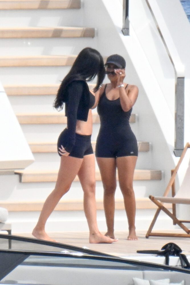 Kylie Jenner Cleavage Plunging Bra Pilates Sardinia Superyacht