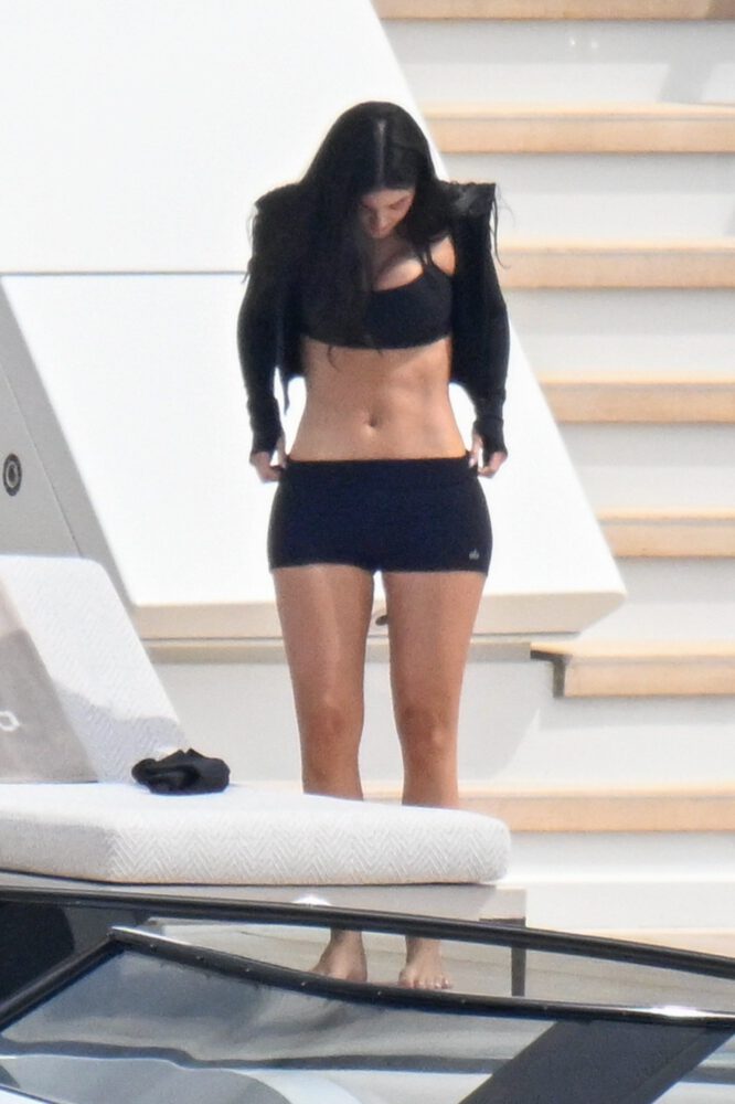 Kylie Jenner Cleavage Plunging Bra Pilates Sardinia Superyacht