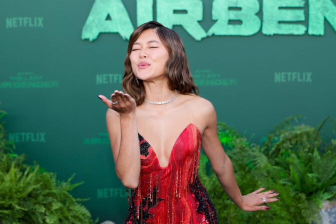 Momona Tamada Sexy Cleavage Fiery Red Dress Avatar Premiere