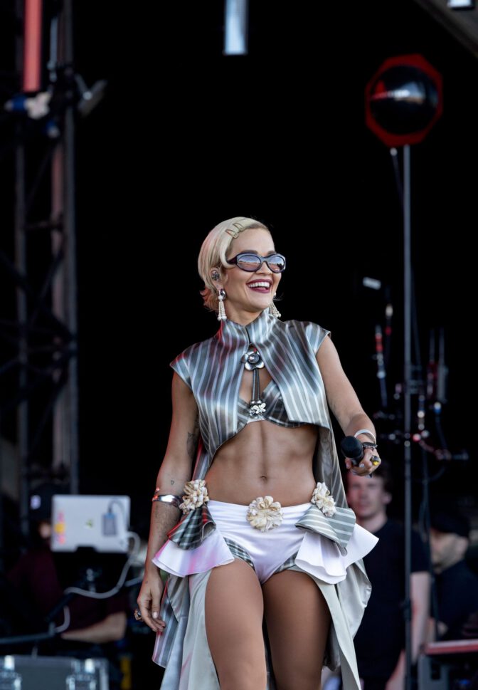 Rita Ora Sexy Curves Sheer Robe Tiny Shorts Isle Of Wight Festival