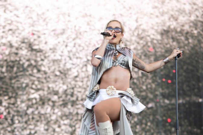 Rita Ora Sexy Curves Sheer Robe Tiny Shorts Isle Of Wight Festival
