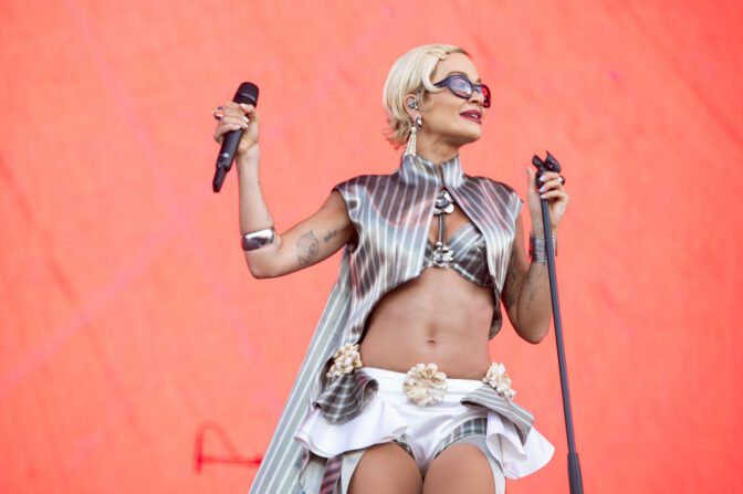 Rita Ora Sexy Curves Sheer Robe Tiny Shorts Isle Of Wight Festival