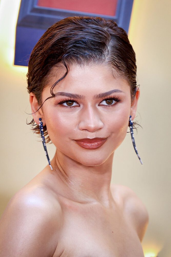 Zendaya Sexy Black Fringe Slit Dress Madrid Spider Man Photocall