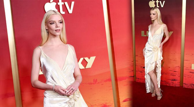 Anya Taylor-Joy Flashes Huge Leg Slit in Clinging White Gown at Lucky Premiere