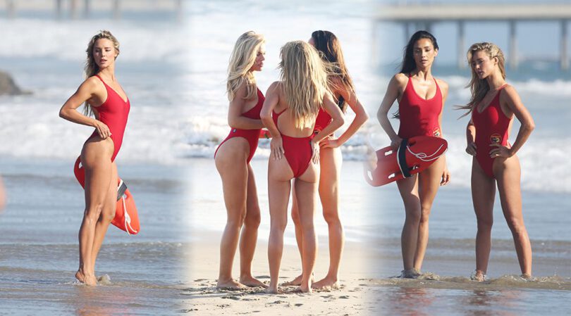 Hassie Harrison Heat Wave: Yellowstone Beauty Unleashes Her Sculpted Curves in High-Cut Red Swimsuit on Baywatch Set