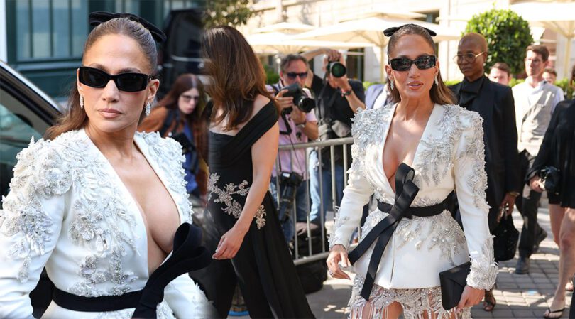 JLo’s Massive Cleavage Explodes Out of Plunging White Zuhair Murad Blazer at Paris Fashion Week – Those Big Boobs Steal the Show!