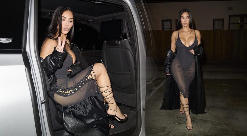 Kim Kardashian Nearly Spills Out of Sheer Black Dress Leaving Melrose Pop-Up