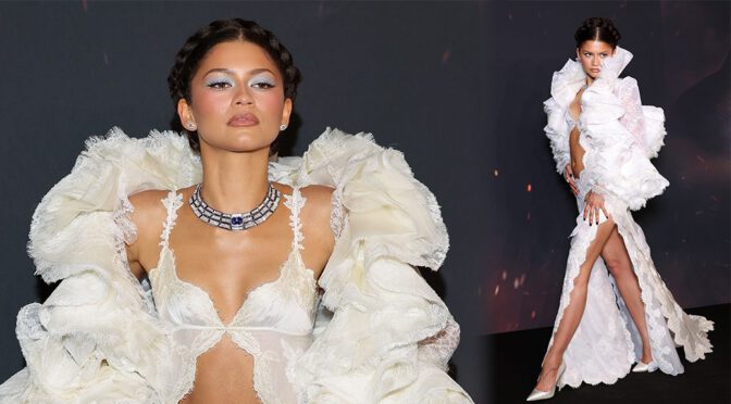 Zendaya’s Insanely Sexy White Lace Cutout Dress Exposes Her Toned Abs and Killer Legs at The Odyssey Paris Premiere