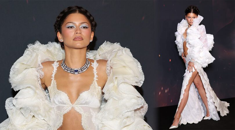 Zendaya’s Insanely Sexy White Lace Cutout Dress Exposes Her Toned Abs and Killer Legs at The Odyssey Paris Premiere