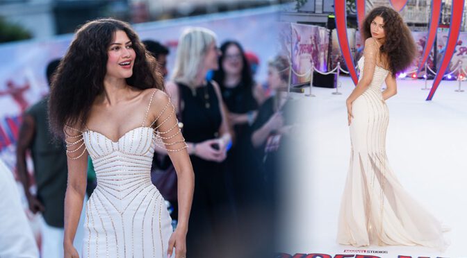 Zendaya Stuns in Custom Crystal Web Dress at Spider-Man Premiere
