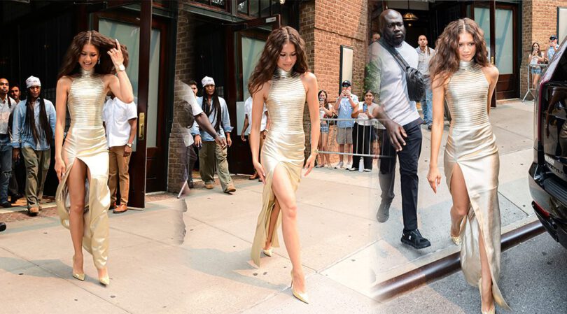 Zendaya Goes Gold in NYC: Star Flaunts Her Unreal Legs in Sexy High Slit Gown