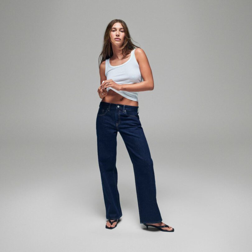 Hailey Bieber Shirtless Gap Denim Photoshoot