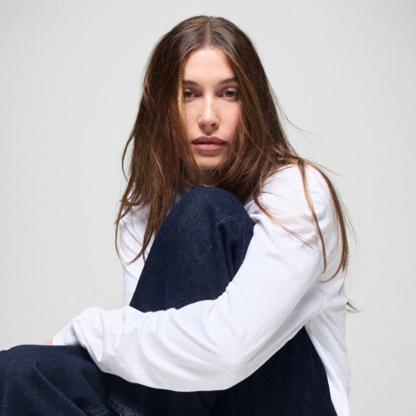 Hailey Bieber Shirtless Gap Denim Photoshoot