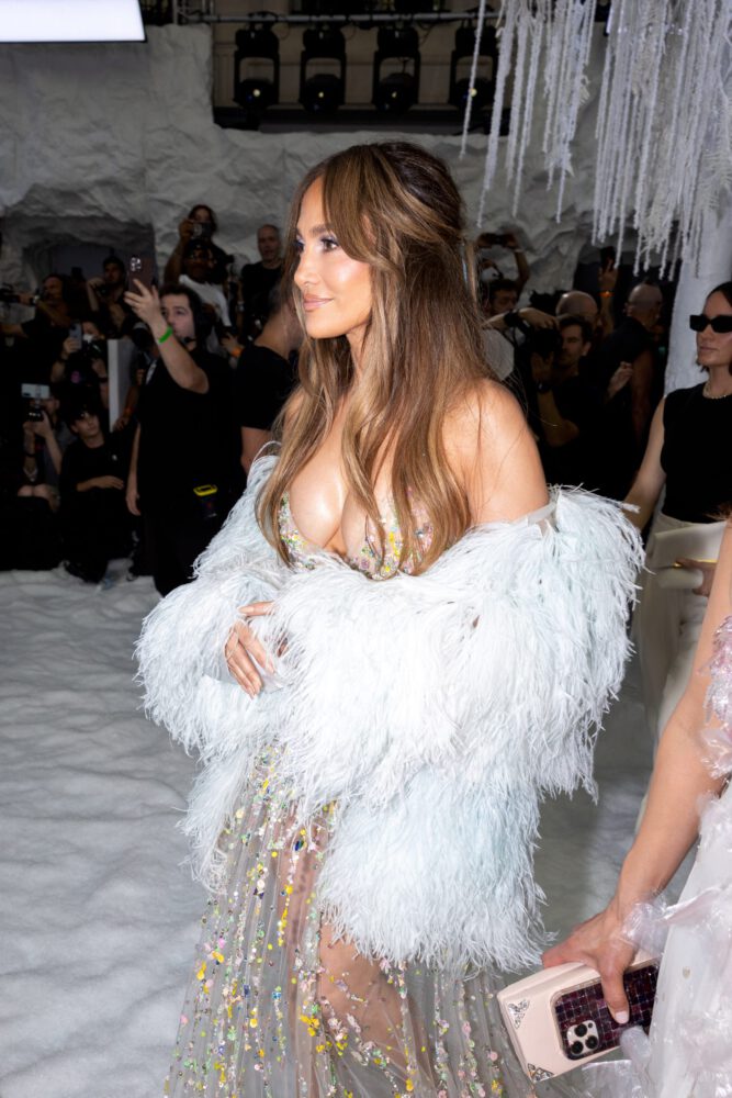 Jennifer Lopez Massive Cleavage Sheer Sequin Dress Celia Kritharioti Paris Fashion Week