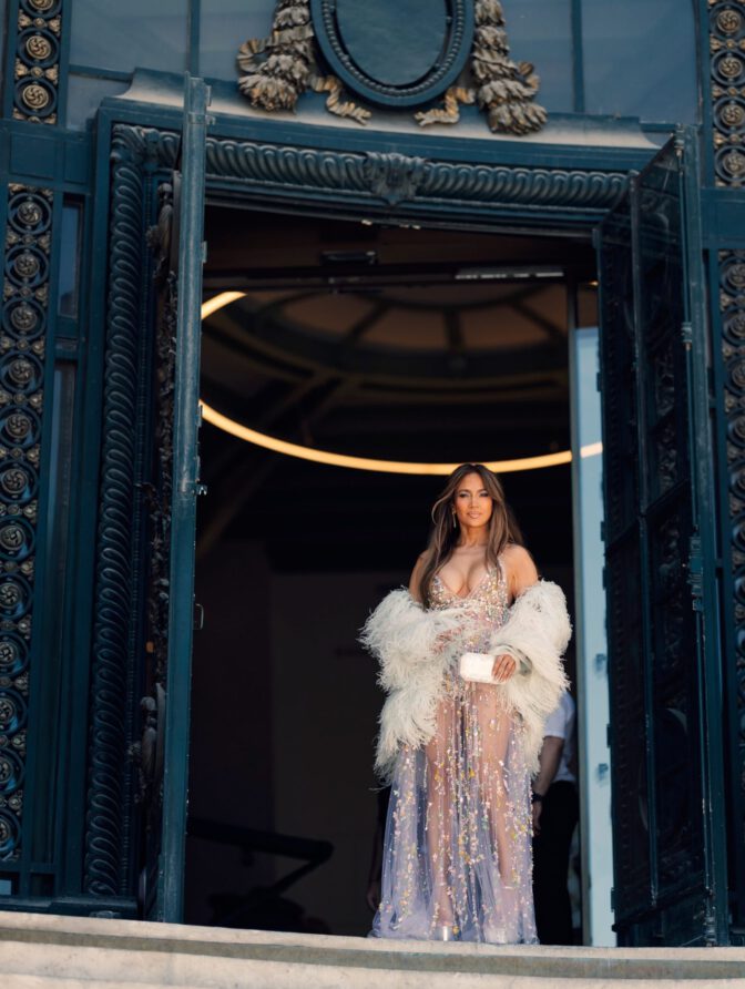 Jennifer Lopez Massive Cleavage Sheer Sequin Dress Celia Kritharioti Paris Fashion Week