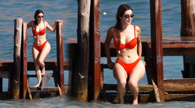 Demi Rose Sets Ibiza Alight in Skimpy Orange Bikini That Barely Contains Her Curves
