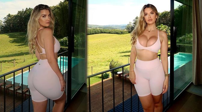 Emily Sears Flaunts Her Big Boobs and Juicy Booty in Tiny Pink Spandex