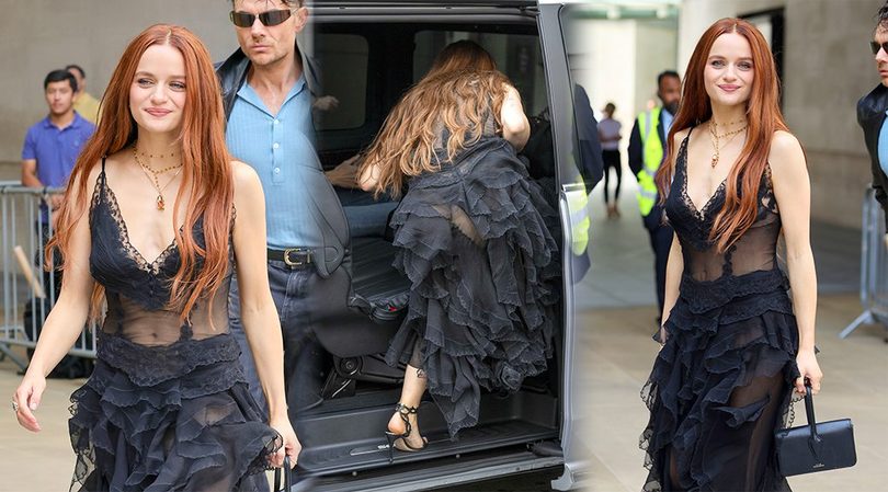 Joey King Flashes Thong and Cleavage in See-Through Lace Dress at BBC Studios