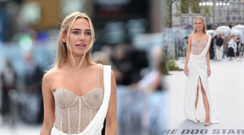 Kimberley Garner Shows Off Nipples and Legs in See-Through White Gown