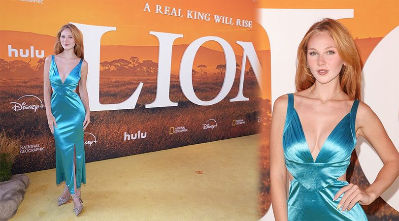 Lily Brooks O’Briant Busts Out of Plunging Satin Gown at LION Premiere