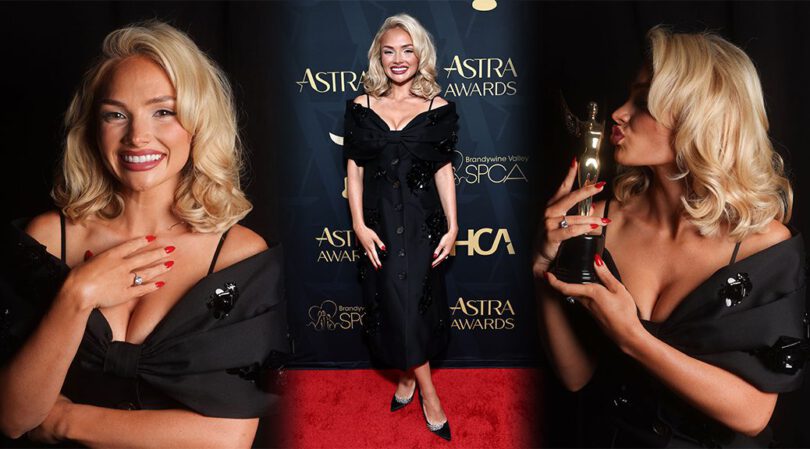 Natalie Alyn Lind Busts Out in Plunging Black Dress at the Astra TV Awards