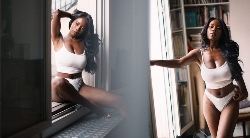 Princia G Nearly Bursts Out of White Crop Top and Lace Thong for Zio Therme