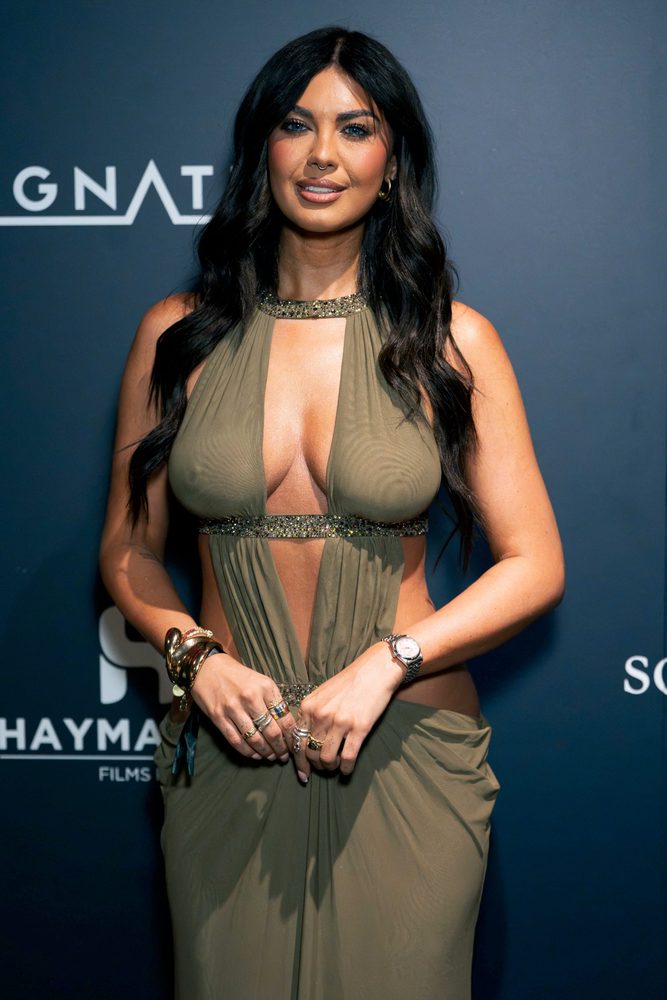 Belle Hassan Boobs Cleavage Olive Cutout Dress London