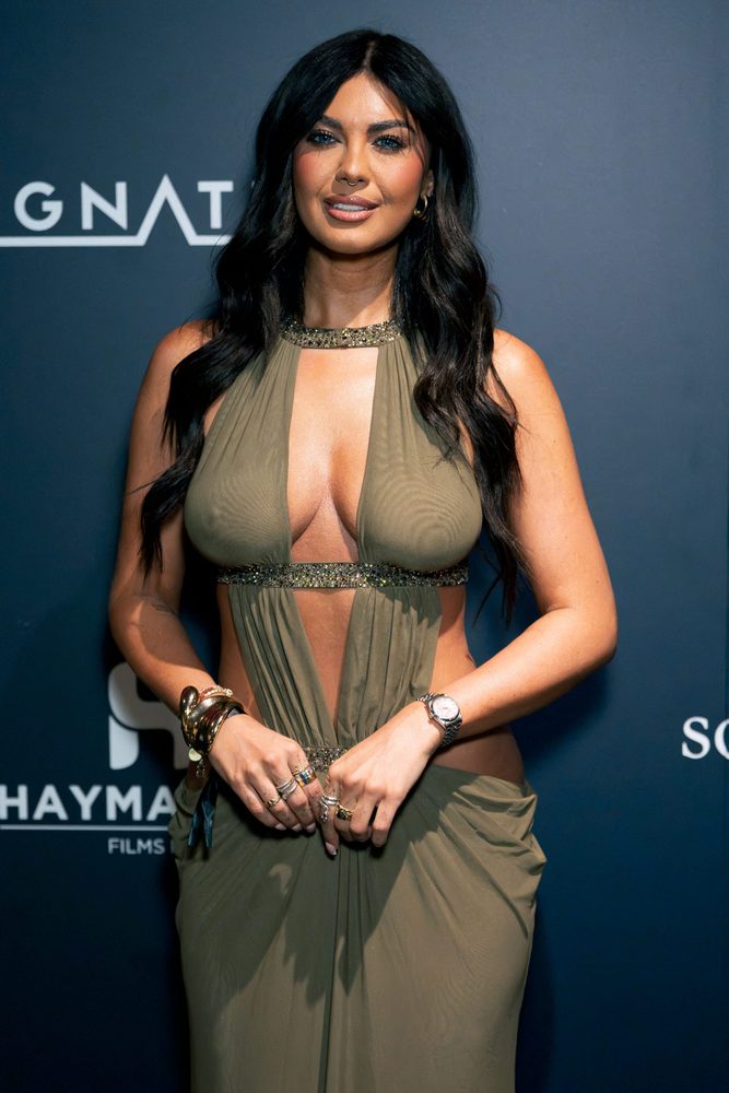 Belle Hassan Boobs Cleavage Olive Cutout Dress London