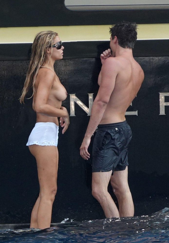 Brooks Nader Topless Positano Yacht Bare Breasts White Bottoms