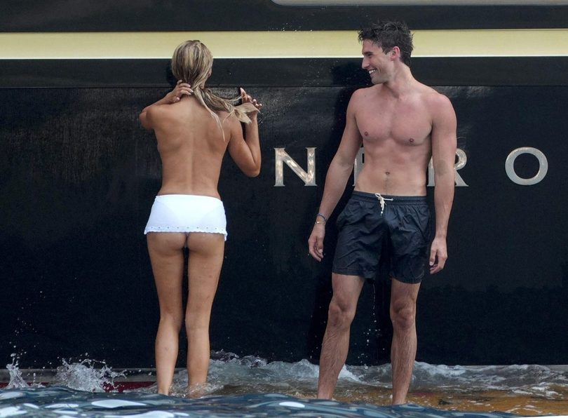 Brooks Nader Topless Positano Yacht Bare Breasts White Bottoms