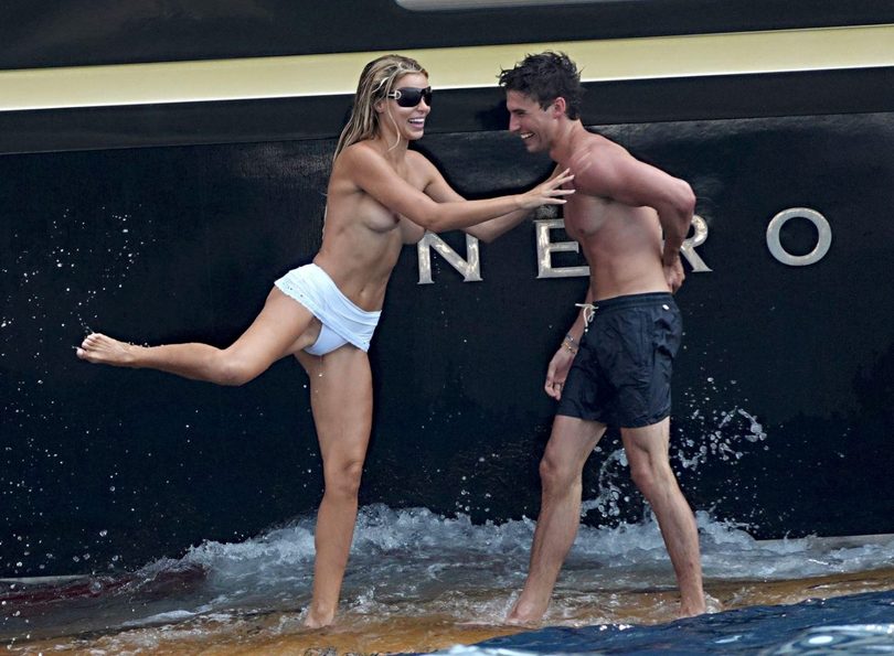 Brooks Nader Topless Positano Yacht Bare Breasts White Bottoms