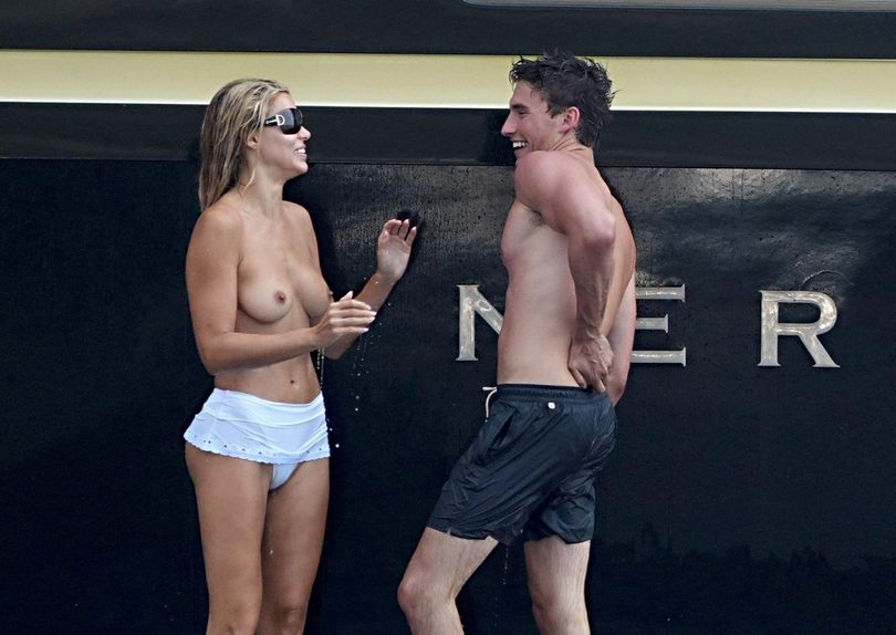 Brooks Nader Topless Positano Yacht Bare Breasts White Bottoms