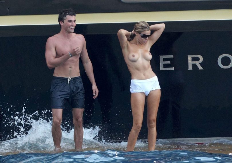 Brooks Nader Topless Positano Yacht Bare Breasts White Bottoms