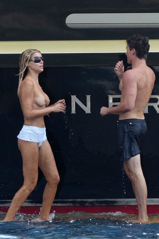 Brooks Nader Topless Positano Yacht Bare Breasts White Bottoms