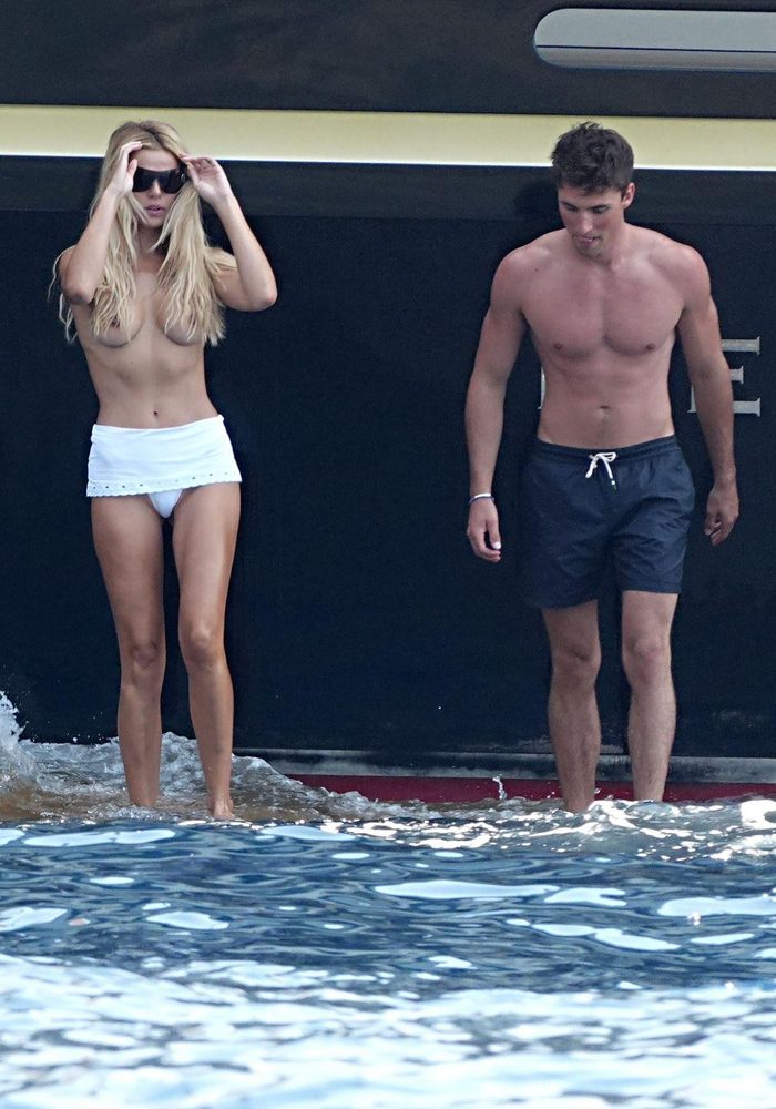 Brooks Nader Topless Positano Yacht Bare Breasts White Bottoms