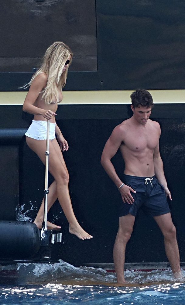 Brooks Nader Topless Positano Yacht Bare Breasts White Bottoms