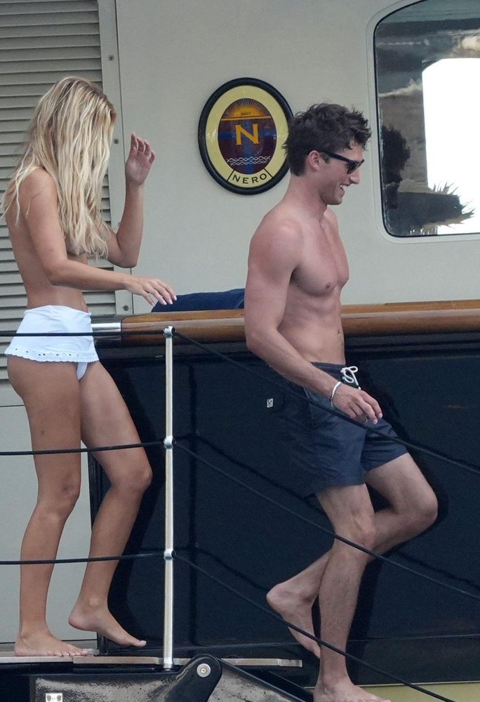 Brooks Nader Topless Positano Yacht Bare Breasts White Bottoms