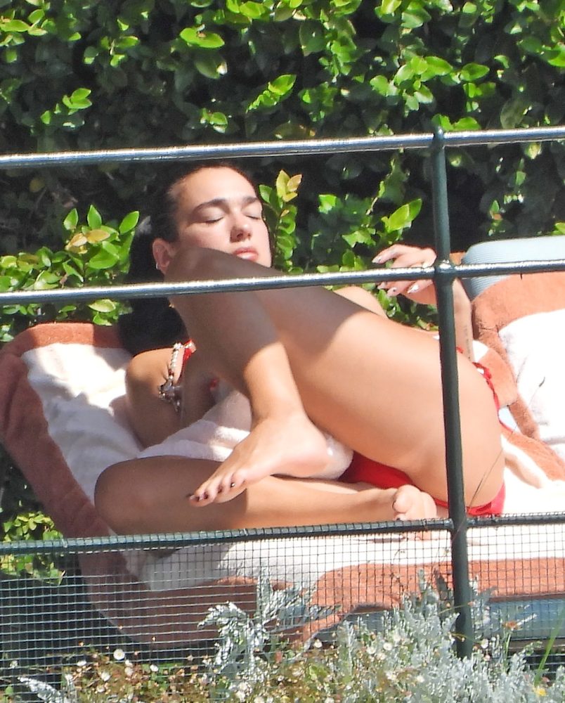 Dua Lipa Sexy Ass Thong Bikini Topless Sunbathing