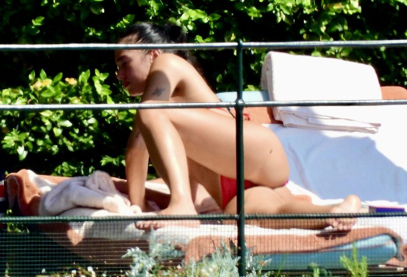 Dua Lipa Sexy Ass Thong Bikini Topless Sunbathing