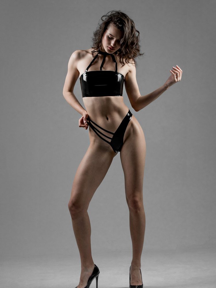Kateryna Tymoshevska Sheer Latex Bodysuit Elin Harness