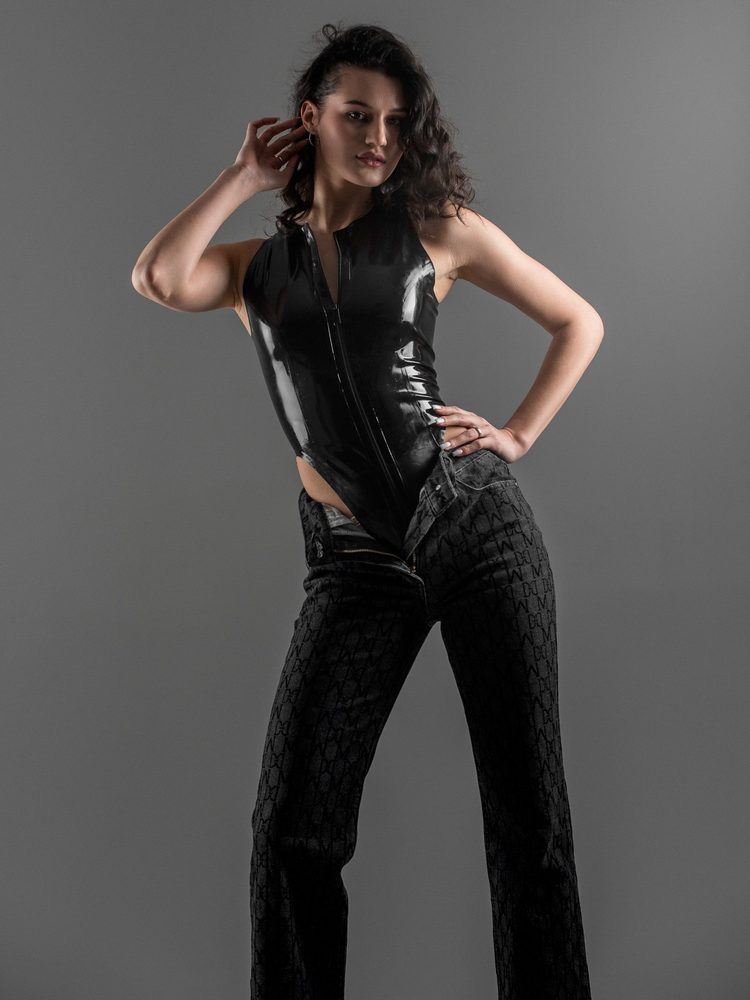 Kateryna Tymoshevska Sheer Latex Bodysuit Elin Harness